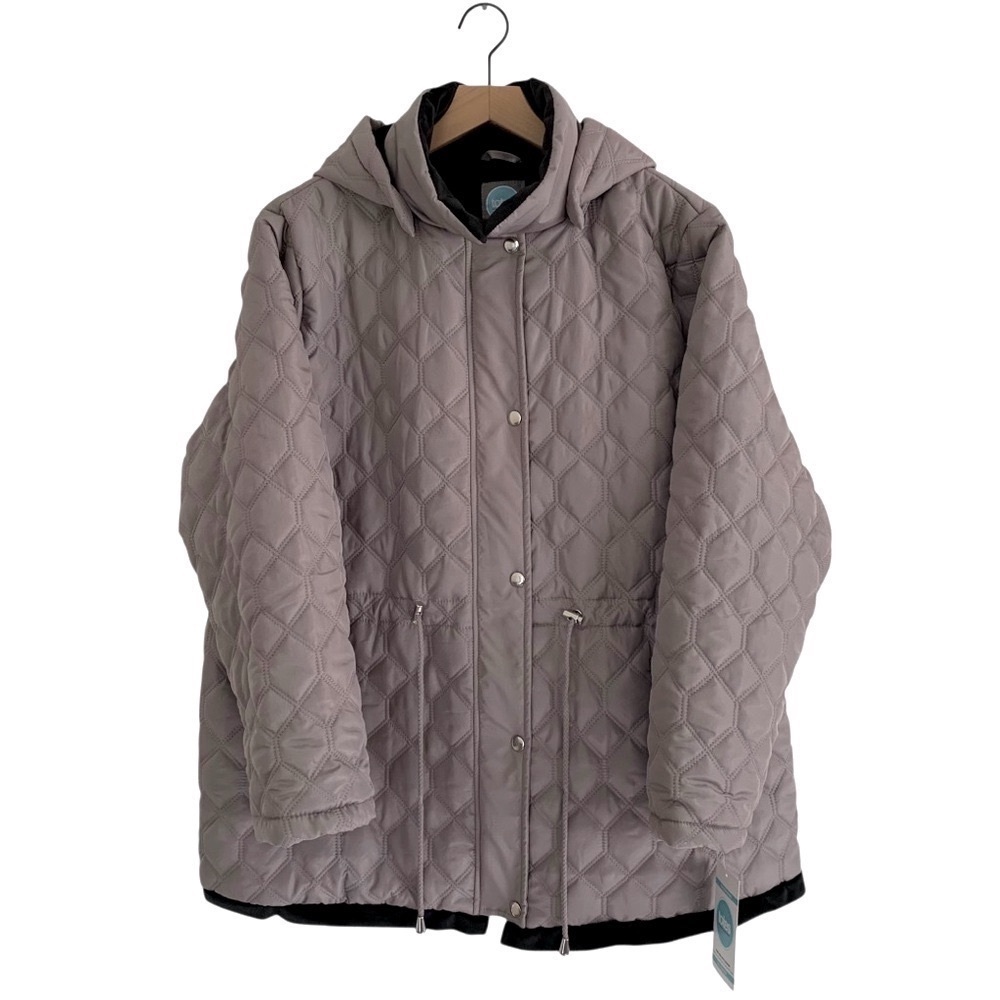 Totes Gray Taupe Geometric Quilted Hooded Jacket (Fall Thick Warm Winter)